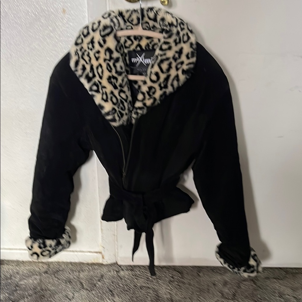 Wilson Leather Black Jacket with Leopard Print Accents